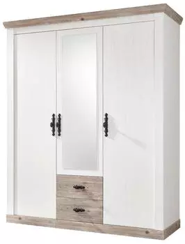 Furn.Design Rovola Dreht&uuml;renschrank 3-t&uuml;rig mit Spiegel, Pinie wei&szlig;/Oslo Pinie (I-9PPLFZ83)
