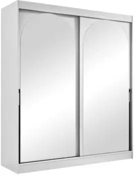 Mirjan24 Modin 180 Schiebet&uuml;renschrank mit Spiegel, 5 F&auml;cher, Wei&szlig;/Schwarz, 180x216x65cm