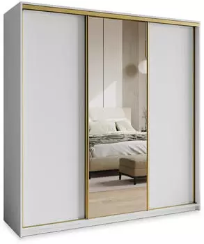 Masseno TAVI Schwebet&uuml;renschrank 3-t&uuml;rig mit Spiegel, 200x205x60cm, Wei&szlig;/Gold (SZAFA TAVI 200 - 1 BIAŁY MAT+OK.ZŁOTY)