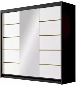 Mirjan24 Evo VI Schiebet&uuml;renschrank mit Spiegel, Holzwerkstoff, Gold, 200x215x58cm