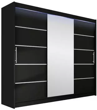 Mirjan24 Kleiderschrank mit Schiebet&uuml;r, Spiegel & RGB LED, 250cm, Schwarz (Aston VI)