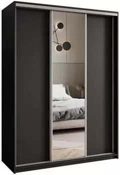 Masseno TAVI Schwebet&uuml;renschrank 3-t&uuml;rig mit Spiegel, 150x205x60cm, Schwarz (SZAFA TAVI 150 - 1 CZARNY MAT+OK.SATYNA)