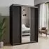 Masseno TAVI Schwebetürenschrank 3-türig mit Spiegel, 150x205x60cm, Schwarz (SZAFA TAVI 150 - 1 CZARNY MAT+OK.SATYNA)