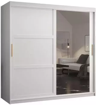 Mirjan24 Riflo Ramiro 2 Schwebet&uuml;renschrank 180cm, 2 Kleiderstangen, Frontspiegel, Wei&szlig; (063-08-02782)