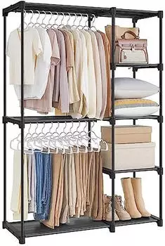Songmics Offener Kleiderschrank mit Kleiderstangen 112x43x165cm, schwarz (RYG24BK)