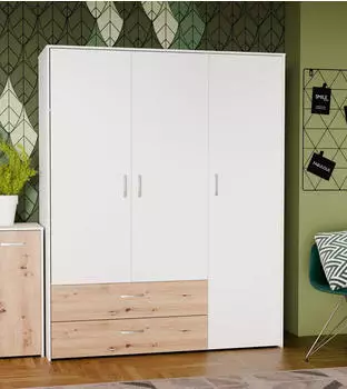 Forte Culgoa Dreht&uuml;renschrank 3 T&uuml;ren, Wei&szlig;/Artisan Eiche, 152,8x190,8x52,7cm