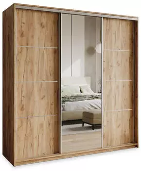 Masseno VARO Schwebet&uuml;renschrank 3-t&uuml;rig mit Spiegel 200x205x60cm (SZAFA VARO 200 - 4 CRAFT ZŁOTY+OK.SATYNA)