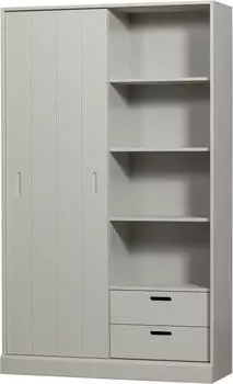 Woood Mila Schiebet&uuml;renschrank Kiefer, 8 F&auml;cher, 2 Schubladen, 120x200x42cm