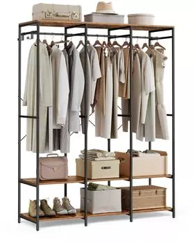 Songmics Offener Kleiderschrank mit Kleiderstange, Ablagen & abnehmbaren Haken, 40x141x180cm, Vintagebraun (RGR005B01)