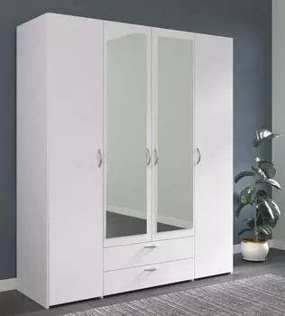 Parisot Daily 3 Kleiderschrank 4-t&uuml;rig mit Spiegel, wei&szlig;, 160x185x51cm (6510-A4PM)