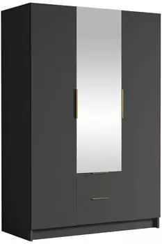 Mirjan24 Calwi II 150 Drehtürenschrank mit Spiegel und Kleiderstange, Schwarz/Gold