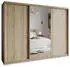 Masseno TAVI Schwebetürenschrank 250x205x60cm 3-türig mit Spiegel, Sonoma Eiche, Gold (SZAFA TAVI 250 - 1 SONOMA+OK.ZŁOTY)