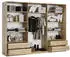 Masseno TAVI Schwebetürenschrank 250x205x60cm 3-türig mit Spiegel, Sonoma Eiche, Gold (SZAFA TAVI 250 - 1 SONOMA+OK.ZŁOTY)