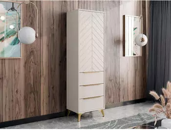 Mirjan24 Xylix 1D3SZ Kleiderschrank mit Tür und 3 Schubladen, Metallgriffe Gold