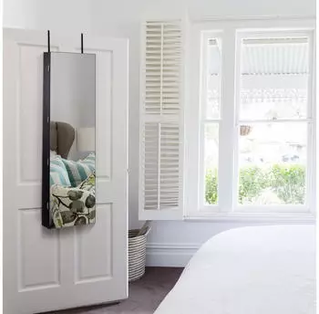 Costway Schmuckschrank mit LED-Beleuchtung & Spiegel, abschließbar, hängend, 120cm (HW59104BK)
