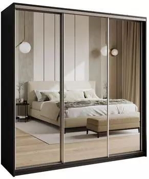 Masseno RIEN Schwebet&uuml;renschrank 3-t&uuml;rig mit Spiegel, 4 Schubladen, 180x205x60cm, Schwarz (SZAFA RIEN 180 - 2 CZARNY MAT+OK.SATYNA)