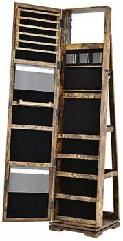 Costway Schmuckschrank mit Ganzk&ouml;rperspiegel & Make-up-Spiegel, 360&deg; drehbar, abschlie&szlig;bar, Braun (HW64483CF)