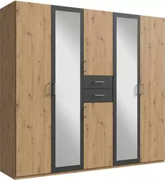 Wimex Diver Dreht&uuml;renschrank mit Spiegel und Schubladen, 225cm, Graphit/Eiche