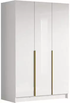 Mirjan24 Calia I Drehtürenschrank 3-türig 150x215x58cm Weiß Hochglanz/Gold (Calia I)