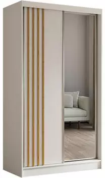 Beautysofa Nela II Schwebetürenschrank 2-türig mit Spiegel & Schubladen, Weiß/Eiche Artisan, 120x216x61cm