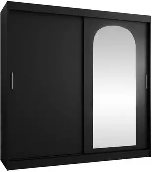 Mirjan24 Selfie 200 Schwebet&uuml;renschrank mit Spiegel, Schubladen, Schwarz (200x200x62cm)