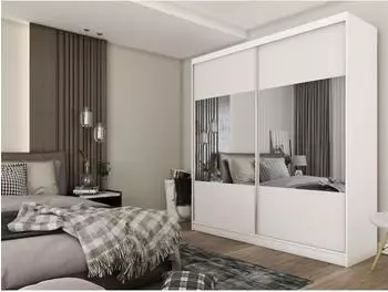 ALTDECOR CELI Kleiderschrank Schiebet&uuml;ren mit Spiegel, LED-Beleuchtung, wei&szlig;, 200x216x61cm (800000513097)