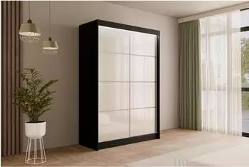 ALTDECOR PEKA3 Schiebet&uuml;renschrank mit LED-Beleuchtung, schwarz/wei&szlig;, 120x215x61cm (800000971513)