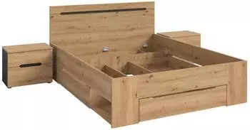 Mid.you CANU Schlafzimmer-Set 3-teilig Holzwerkstoff Basaltgrau/Eiche Artisan 244x87x205cm