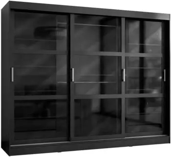 Mirjan24 Norlio 250 Schwebet&uuml;renschrank 3 T&uuml;ren, 4 Schubladen, schwarz (M24)