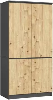 Akord Furniture Factory S90 Kleiderschrank 4 T&uuml;ren, Graphitgrau/Artisan-Eiche, 90x51x180cm