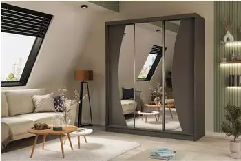 ALTDECOR Voxi Kleiderschrank Schiebet&uuml;ren mit Spiegel, grau, 180x216x61cm (800000527109)