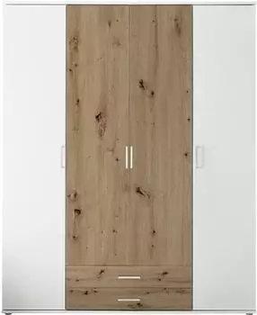 Schlafkontor Marburg Kleiderschrank 4-t&uuml;rig, wei&szlig;/Artisan Eiche, 159,3x196,3x53,5cm
