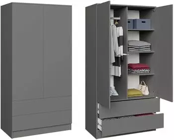 Beautysofa Look Drehtürenschrank 2 Türen, 2 Schubladen, 90cm, graphit
