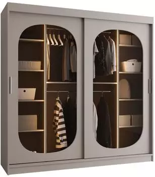 Mirjan24 Bahrajn 200 Schwebet&uuml;renschrank mit Schubladen und LED-Beleuchtung, Kaschmir (200x200x62cm)
