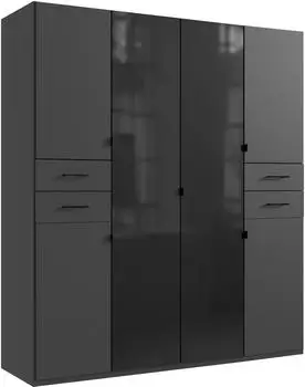 Wimex Danzig Dreht&uuml;renschrank mit Glast&uuml;ren und Schubladen, 180cm, dunkelgrau/schwarz