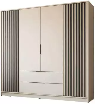Lookway Nela Kleiderschrank 4-t&uuml;rig mit Lamellen, 206cm, Kaschmir/Schwarz (800001532354)