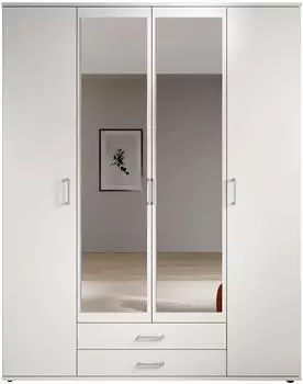 Pol Power Karl Kleiderschrank 4-t&uuml;rig mit Spiegelt&uuml;ren, Wei&szlig;, 160x196x54cm (58-752-17)