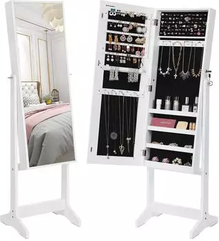 Songmics Schmuckschrank Standspiegel Ganzk&ouml;rperspiegel wei&szlig; (JJC69WT)