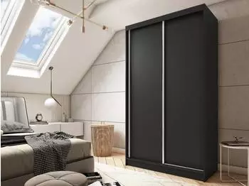 Beautysofa Mario II Kleiderschrank mit Schiebetüren und Schubladen, 120x216x61cm, schwarz