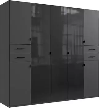 Wimex Danzig Dreht&uuml;renschrank 7-t&uuml;rig, Graphit/Glas schwarz, 225x208x58cm