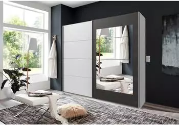 Wimex Minden Schwebet&uuml;renschrank mit Spiegel, wei&szlig;/Raw Steel, 225x210x65cm (10117959-0)