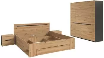 xonox.home Canu Schlafzimmer-Set Bett 180x200cm mit Stauraum, Artisan Eiche/Basaltgrau