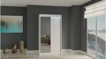 ALTDECOR Parti Kleiderschrank Schiebet&uuml;ren mit Spiegel, LED-Beleuchtung, 120x216x61cm, wei&szlig; (800000513095)