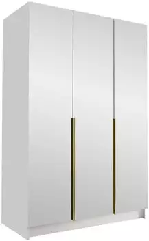 Mirjan24 Calia III Kleiderschrank 3-türig mit Spiegel, Metallgriffe, Weiß/Gold
