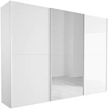 Composad SYSTEMA Schwebet&uuml;renschrank 3-t&uuml;rig mit Spiegel, Wei&szlig; Hochglanz/Matt, 304x223x60cm