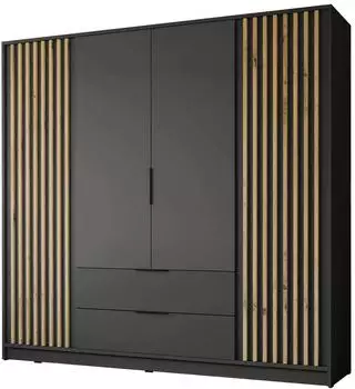 Lookway Nela 4-t&uuml;riger Kleiderschrank mit Lamellen, Graphit/Artisan Eiche, 206cm (800001532351)