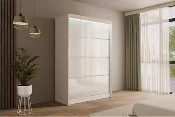 ALTDECOR PEKA3 Schiebet&uuml;renschrank Lacobel LED-Beleuchtung 120x215x61cm Wei&szlig; (800000636280)