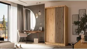 ALTDECOR Labelo Schiebet&uuml;renschrank Eiche Artisan/Schwarz, 120x216x61cm (800000607327)