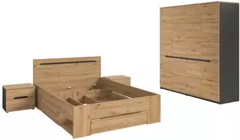 xonox.home Canu Schlafzimmer-Set 4-tlg. Bett 140x200cm, Artisan Eiche/Basaltgrau (Canu)