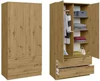 BEAUTYSOFA | Dreht&uuml;renschrank LOOK Eiche Artisan - Kleiderschrank 90 cm &ndash;...